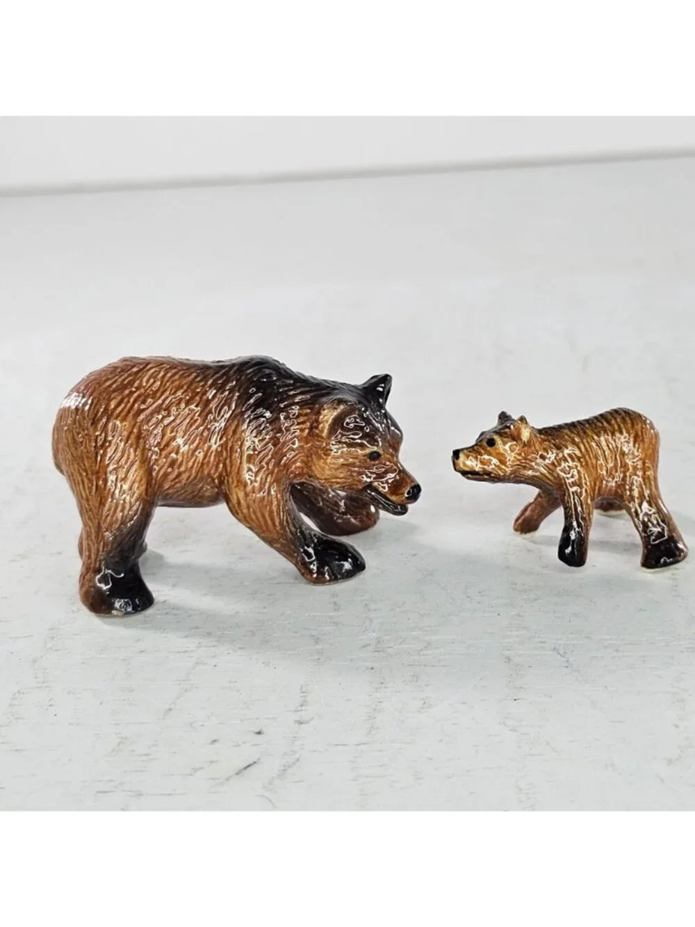 Klima Porcelain Brown Bear Mama Baby On Back Miniature Figurine Collectible